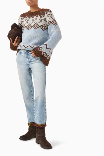 بنطال جينز بقصة ساق مستقيمة وحواف مطوية دينم