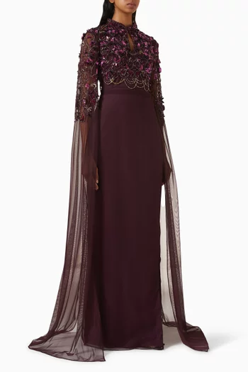 Rochelle Embellished Cape Gown