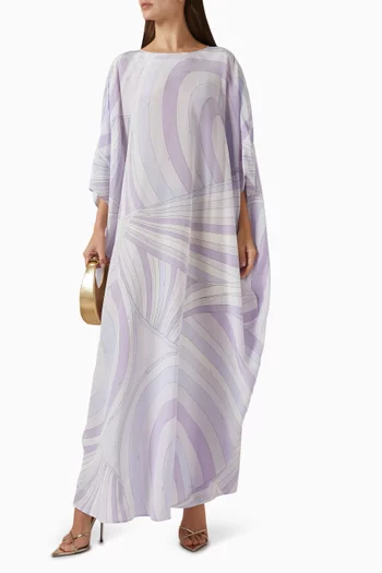 Iride-print Maxi Kaftan in Silk Crepe de Chine