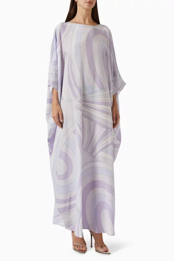 Iride-print Maxi Kaftan in Silk Crepe de Chine