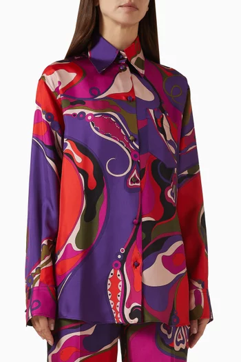 Orchidee-print Shirt in Silk-twill
