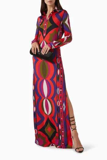 Abstract-print Maxi Dress in Jersey-satin