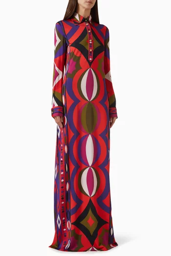 Abstract-print Maxi Dress in Jersey-satin
