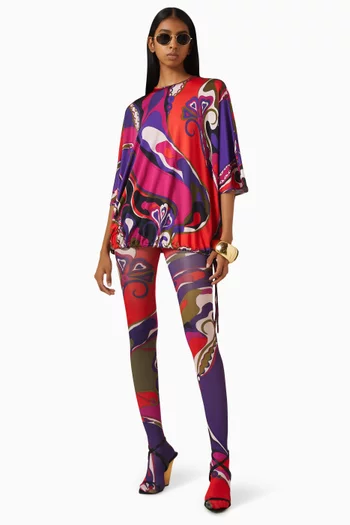 Abstract-print Top in Jersey-satin