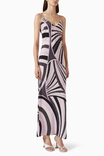 Iride-print Slip Dress in Silk Crepe de Chine
