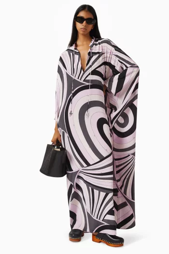 Abstract-print Kaftan in Silk Crepe de Chine
