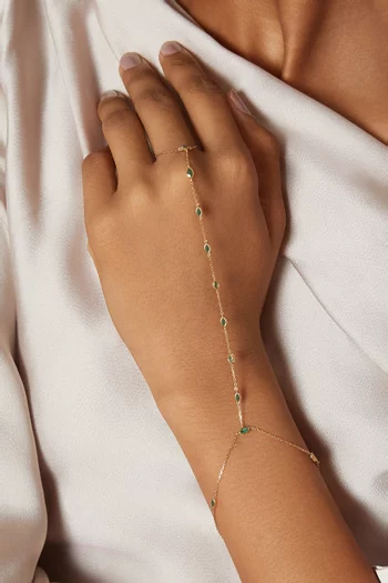 سوار بسلسلة يد مرصع بالزمرد ذهب أصفر عيار 18