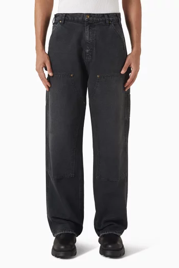 Wide Leg Double Knee Jeans in Cotton Canvas