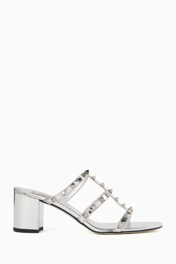 Rockstud Mirror-effect Slide Sandals