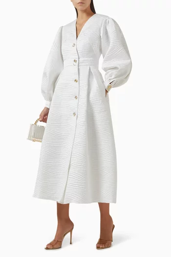 Puff-sleeve Midi Dress