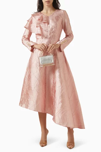 Ruffled Jacquard Midi Dress