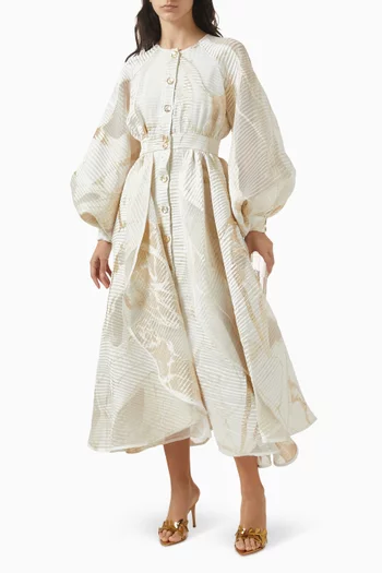 Puffed-sleeves Belted Maxi Dress