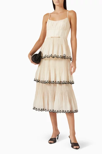 Embroidered Tiered Midi Dress