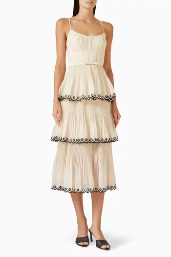 Embroidered Tiered Midi Dress