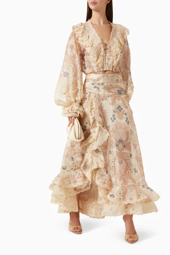 تنورة ربيلين طويلة مزيج كتان