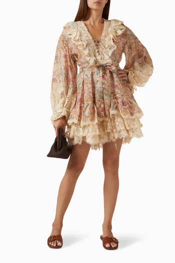 Rebellion Lace-Up Mini Dress in Silk-linen