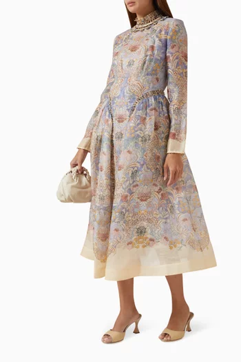 Rebellion Beaded Midi Dress in Silk-linen