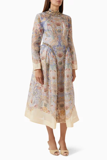 Rebellion Beaded Midi Dress in Silk-linen