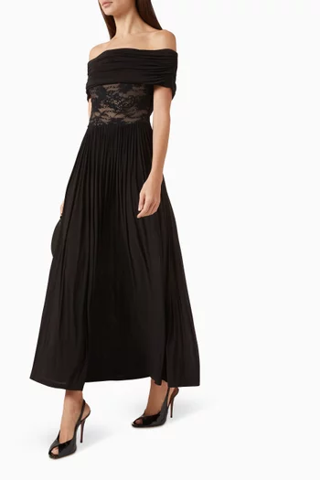 Off-shoulder Dress in Lace & Jersey