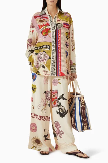 بنطال ونتير بقصة ساق واسعة مزيج فيسكوز