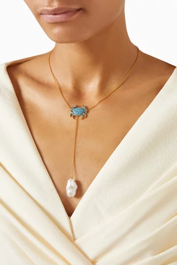 Crab Pearl Long Y Necklace in 24kt Gold-plated Bronze