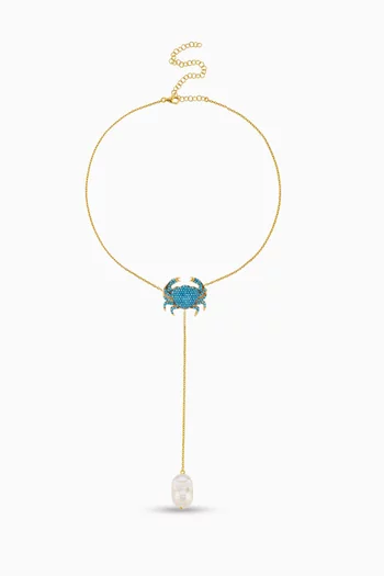 Crab Pearl Long Y Necklace in 24kt Gold-plated Bronze