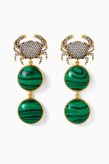 أقراط مالاكيتا بتصميم سلطعون برونز مطلي ذهب عيار 24