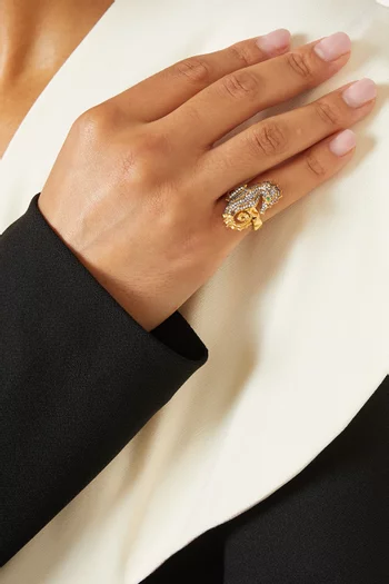 خاتم ميني بتصميم حصان البحر برونز مطلي ذهب عيار 24