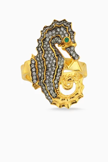 خاتم ميني بتصميم حصان البحر برونز مطلي ذهب عيار 24