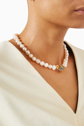 Mini Sea Horse Pearl Choker in 24kt Gold-plated Bronze