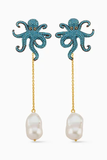 أقراط بولبينو مرصعة باللؤلؤ برونز مطلي ذهب عيار 24