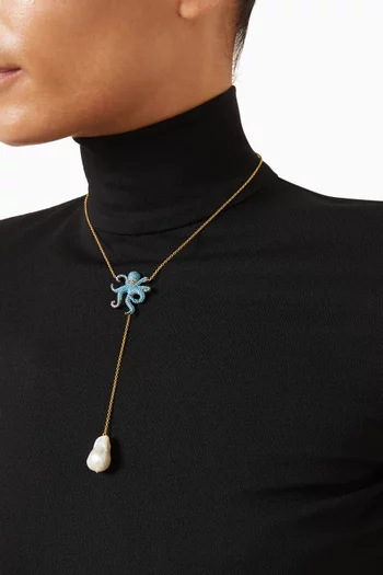 Polpino Pearl Long Y Necklace in 24kt Gold-plated Bronze