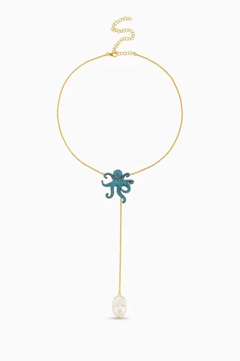 Polpino Pearl Long Y Necklace in 24kt Gold-plated Bronze