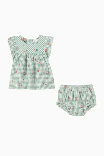 Frida Bloomer Set in Organic Cotton Seersucker