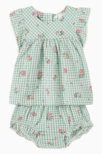 Frida Bloomer Set in Organic Cotton Seersucker