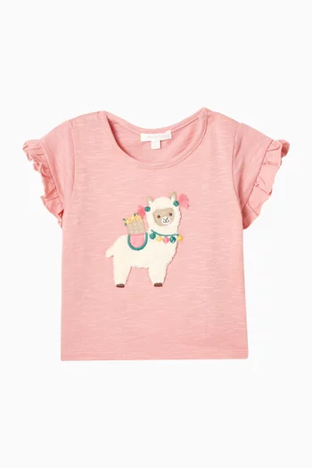 تي شيرت مزين بكشكش وتطريز طائر السنونو قطن عضوي