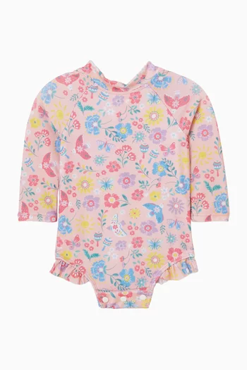 Bird-print Frilled One-piece Swimsuit