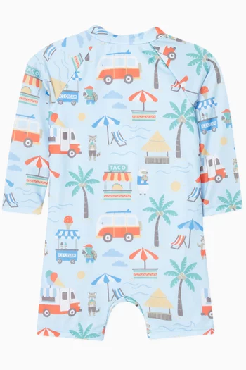 لباس سباحة بأكمام طويلة ونقشة حرباء