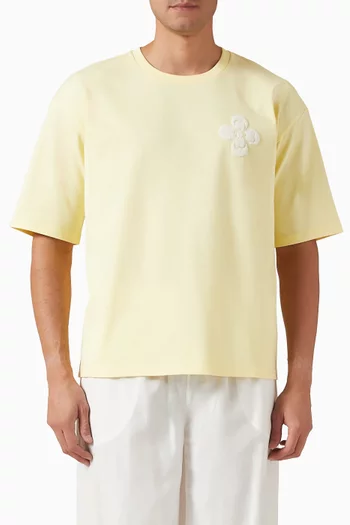 تي شيرت بتطريز زهرة قطن