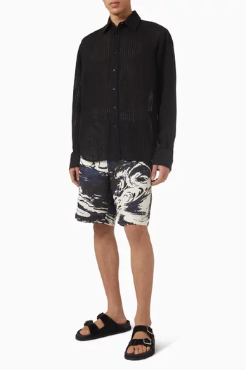 قميص بخطوط شفافة مزيج كتان منسوج