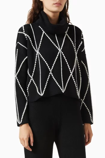 Pearl Embellished Turtleneck Sweater in Knit