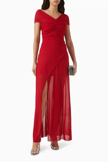 Ruched Maxi Dress in Crepe