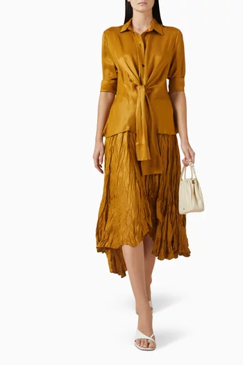 تنورة غير متماثلة بتصميم مجعد فيسكوز