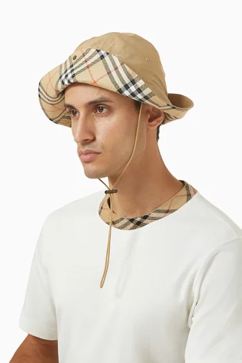 Check-brim Bucket Hat in Cotton Gabardine