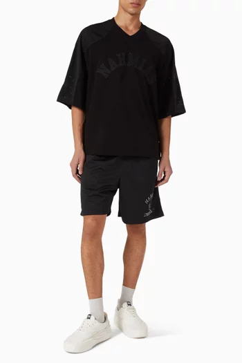 تي شيرت اولي بأكمام من قماش شبكي قطن جيرسيه