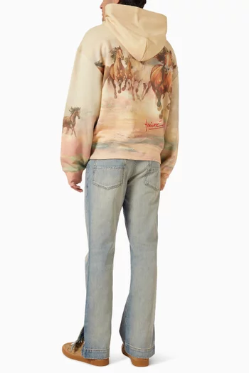 كنزة بغطاء رأس وطبعة أحصنة صوف قطني