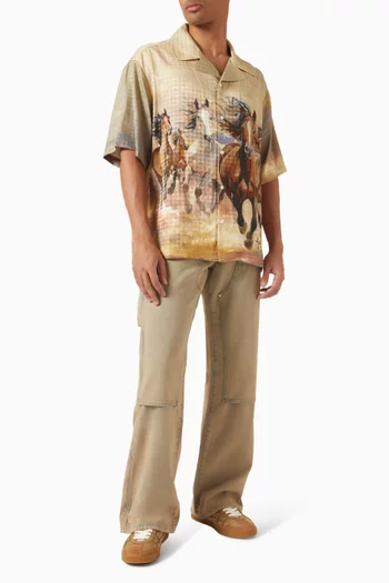 قميص ياقة بطية ونقشة أحصنة فيسكوز