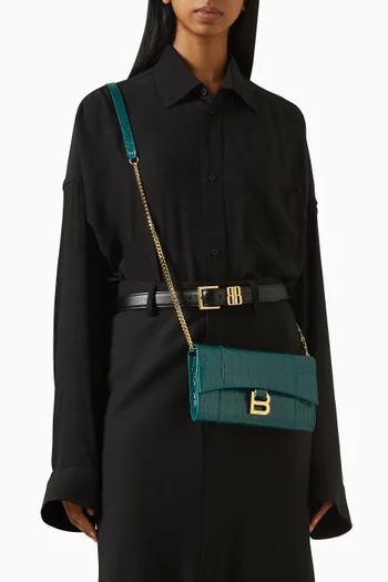 Hourglass Wallet on Chain in Croc-embossed Leather