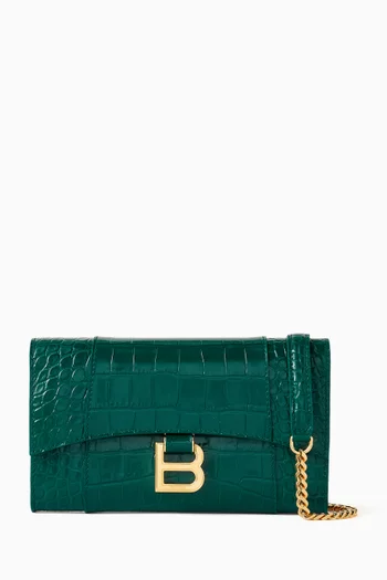 Hourglass Wallet on Chain in Croc-embossed Leather