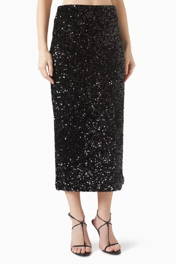 Sequin-embellished Midi Skirt in Velvet